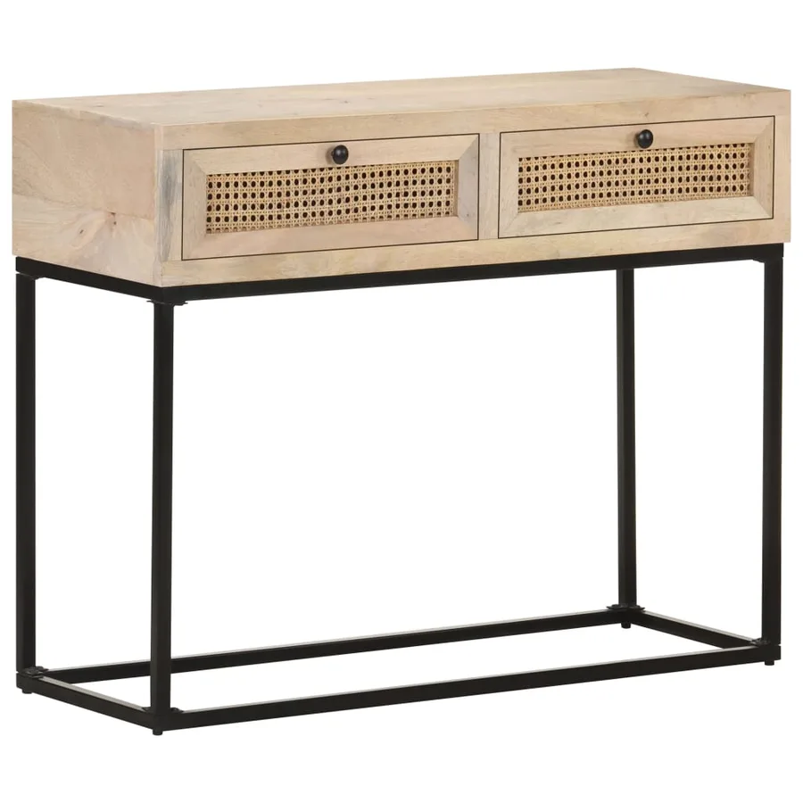 Table console 100x35x76 cm Bois de manguier et canne naturelle - 9