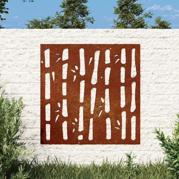 Décoration murale jardin 55x55 cm acier corten design bambou