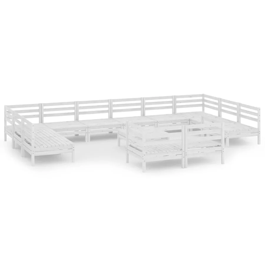 Salon de jardin 13 pcs Blanc Bois de pin massif - 2