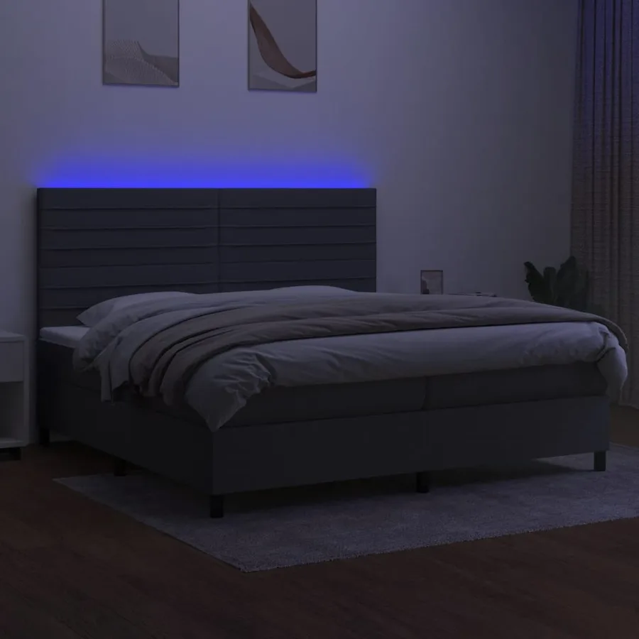 Sommier à lattes de lit et matelas et LED Gris foncé 200x200 cm - 4