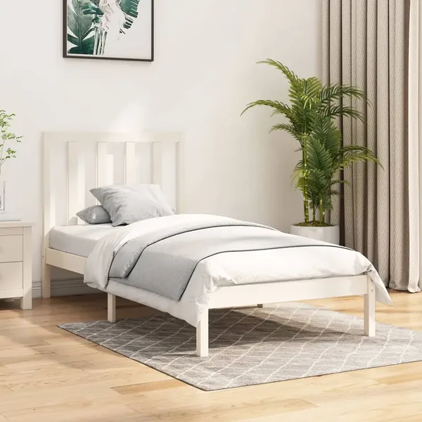 Cadre de lit sans matelas blanc bois de pin massif 75x190 cm
