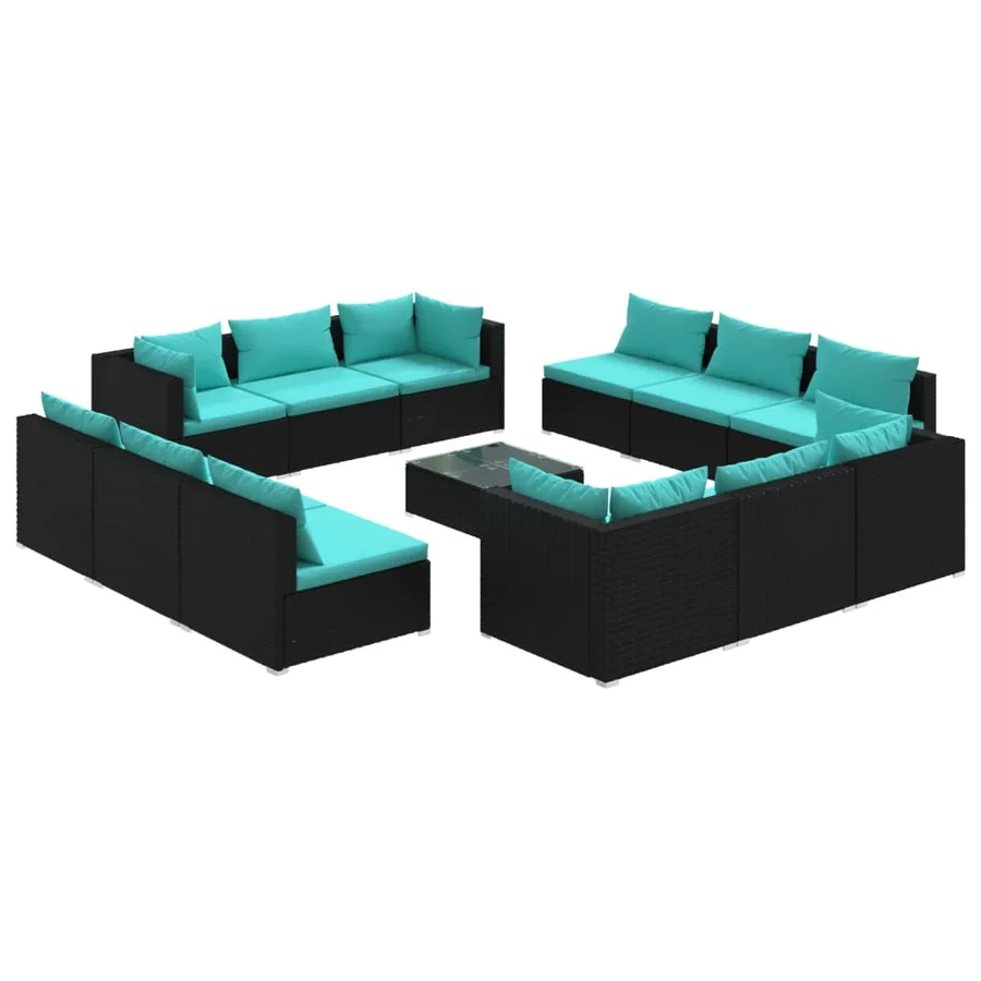 Salon de jardin 13 pcs avec coussins Résine tressée Noir - 2