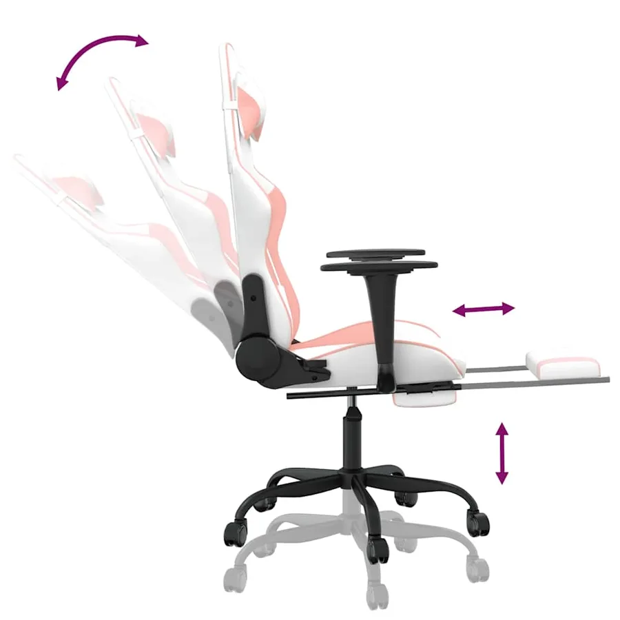 Chaise de jeu de massage avec repose-pied Blanc rose Similicuir - 11