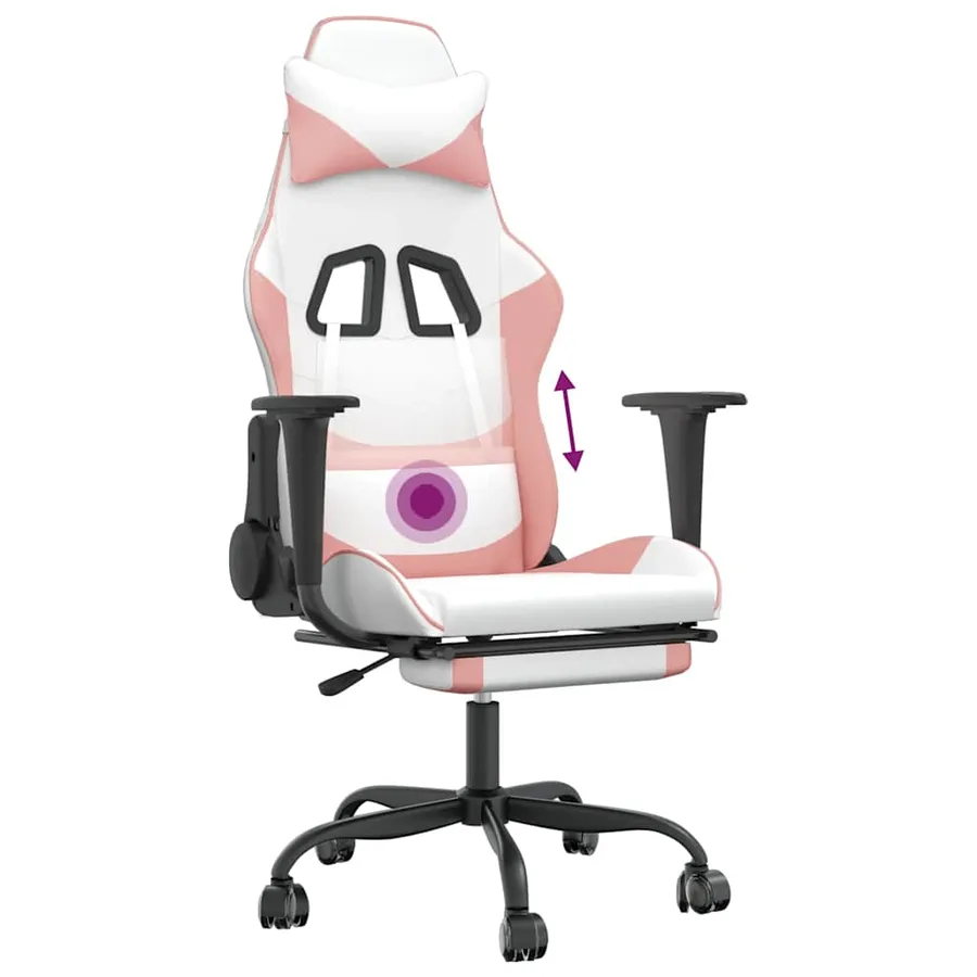 Chaise de jeu de massage avec repose-pied Blanc rose Similicuir - 12