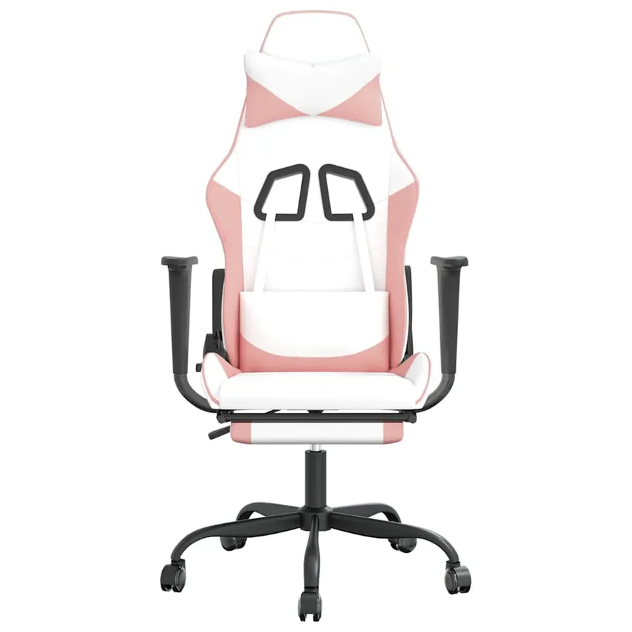 Chaise de jeu de massage avec repose-pied Blanc rose Similicuir - 4