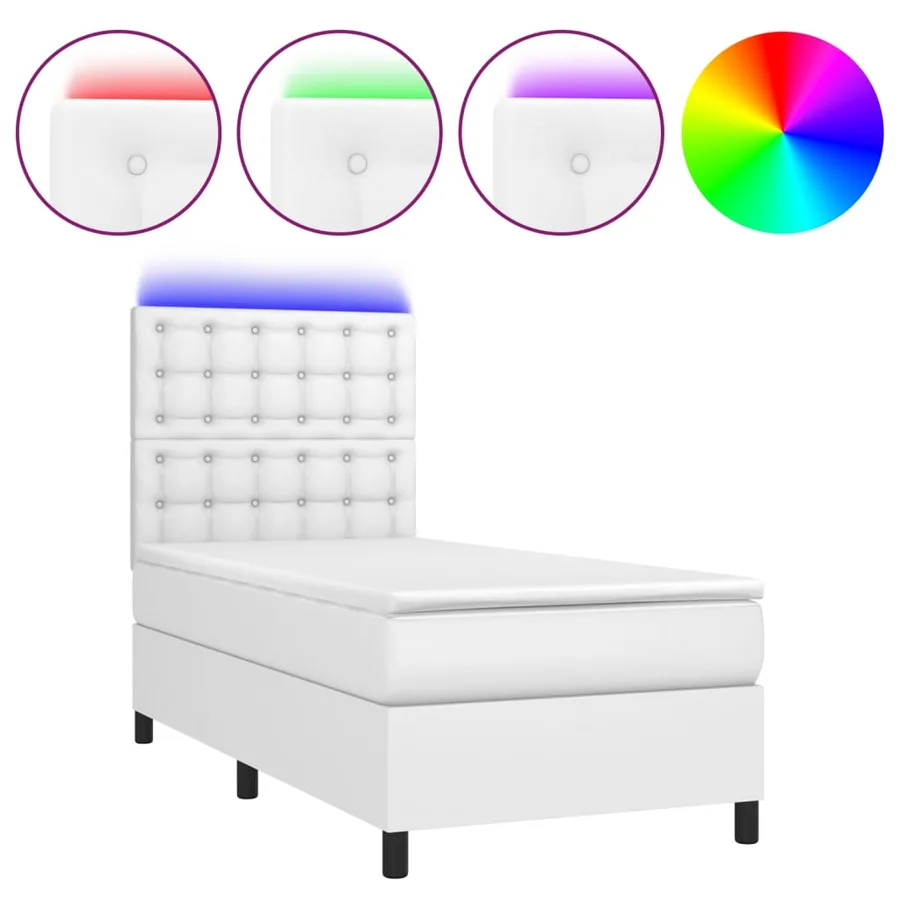 Sommier à lattes de lit avec matelas et LED Blanc 90x190 cm - 2