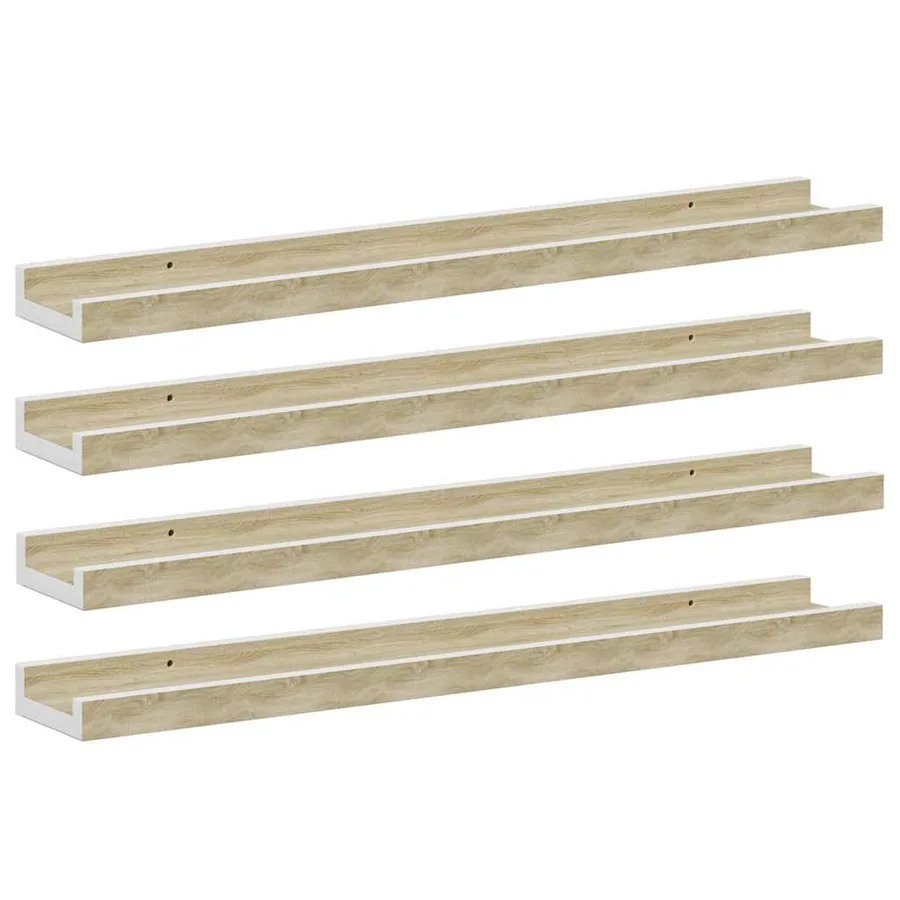Étagères murales 4 pcs blanc et chêne sonoma 60x9x3 cm - 2