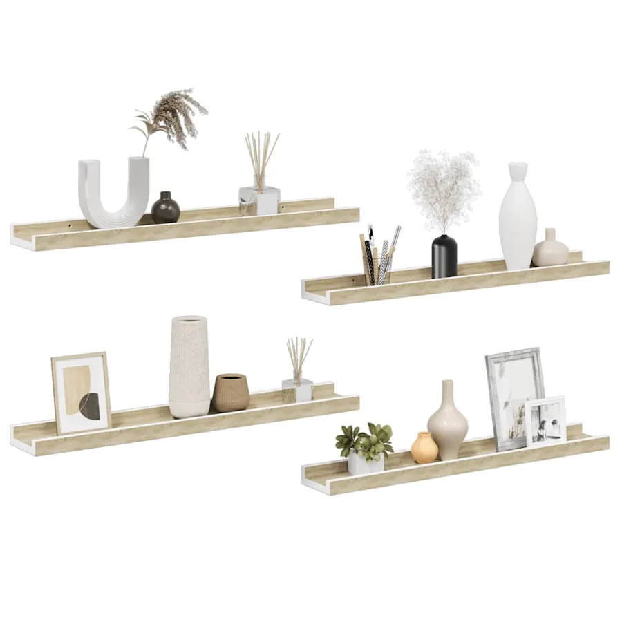 Étagères murales 4 pcs blanc et chêne sonoma 60x9x3 cm - 4