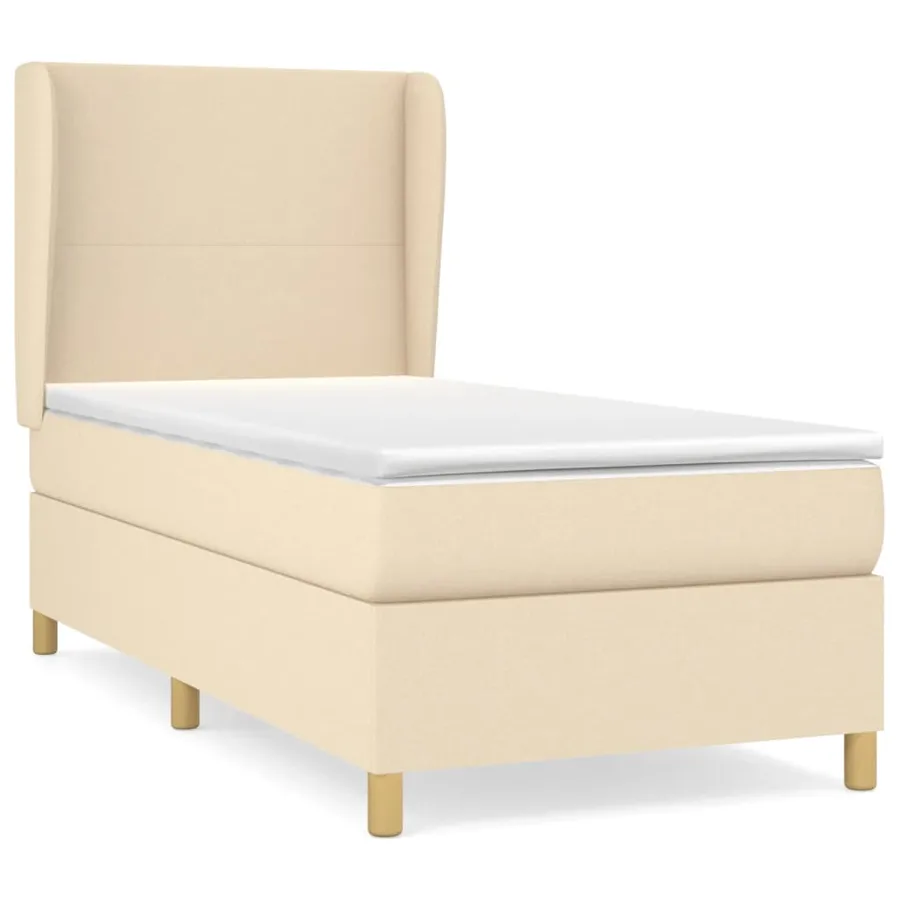 Sommier à lattes de lit et matelas Crème 90x190 cm Tissu - 2