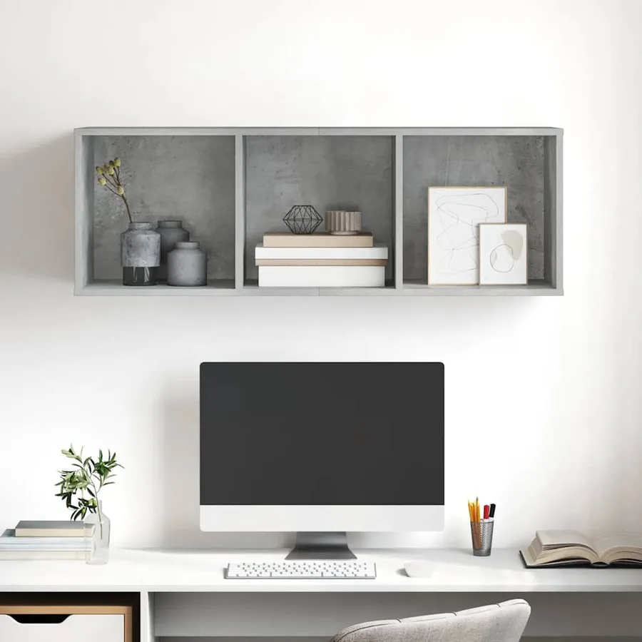 Meuble TV mural Gris béton 37x37x107 cm Bois d’ingénierie - 5