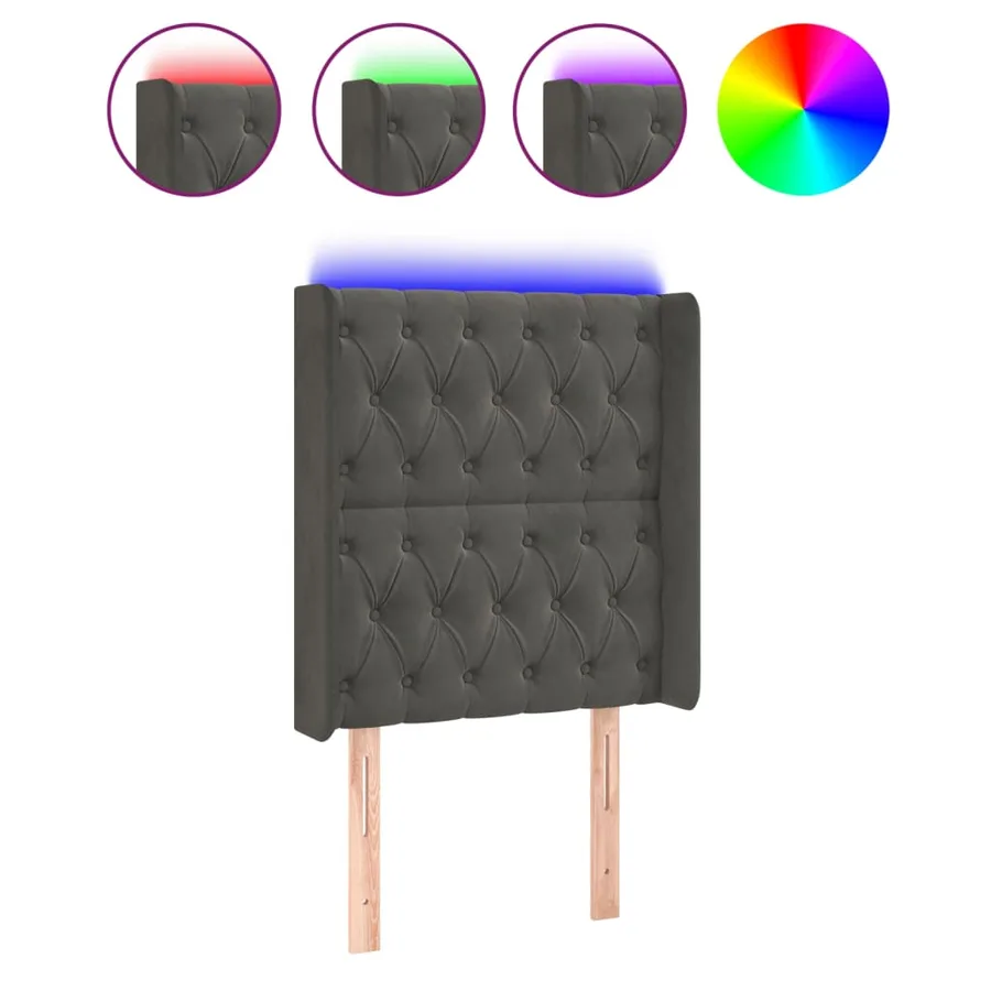 Tête de lit à LED Gris foncé 83x16x118/128 cm Velours - 2