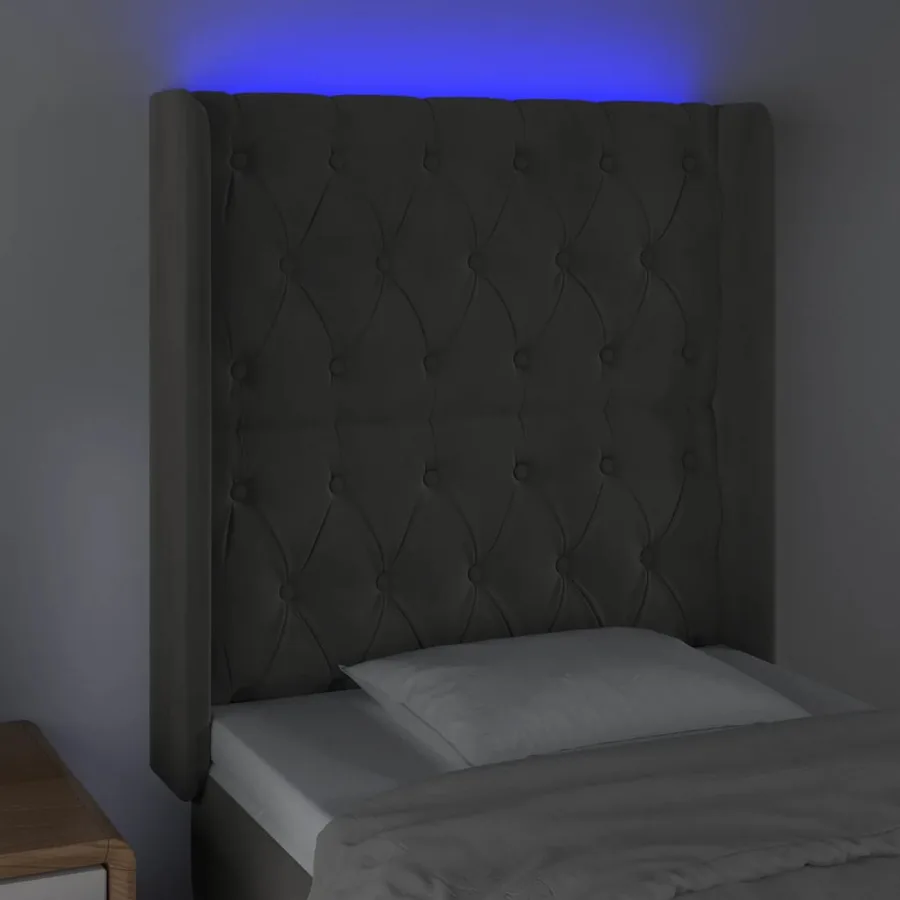 Tête de lit à LED Gris foncé 83x16x118/128 cm Velours - 4
