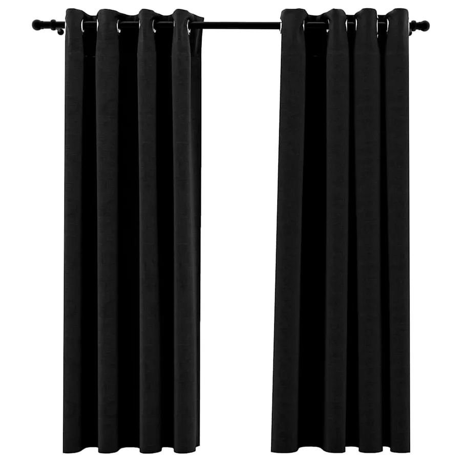 Rideaux occultants Aspect de lin 2 pcs Anthracite 140x175 cm - 2