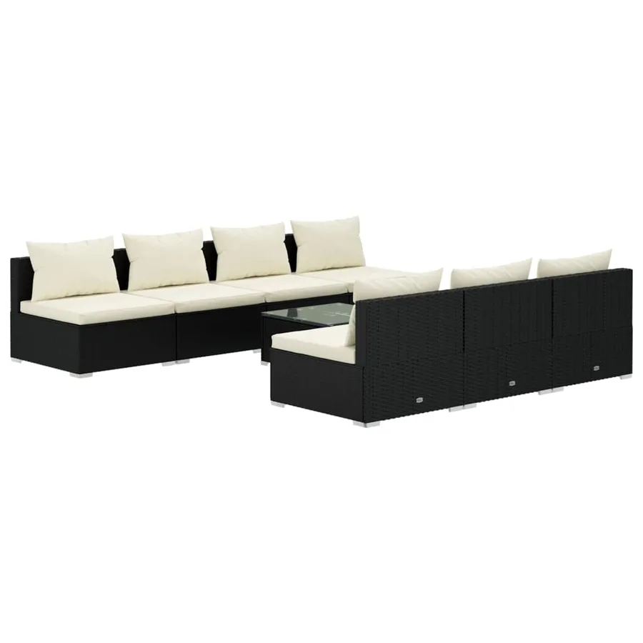 Salon de jardin 8 pcs avec coussins résine tressée noir - 2