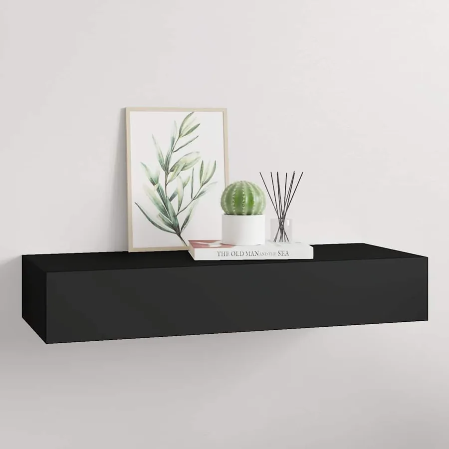 Étagère à tiroir murale Noir 60x23,5x10 cm MDF