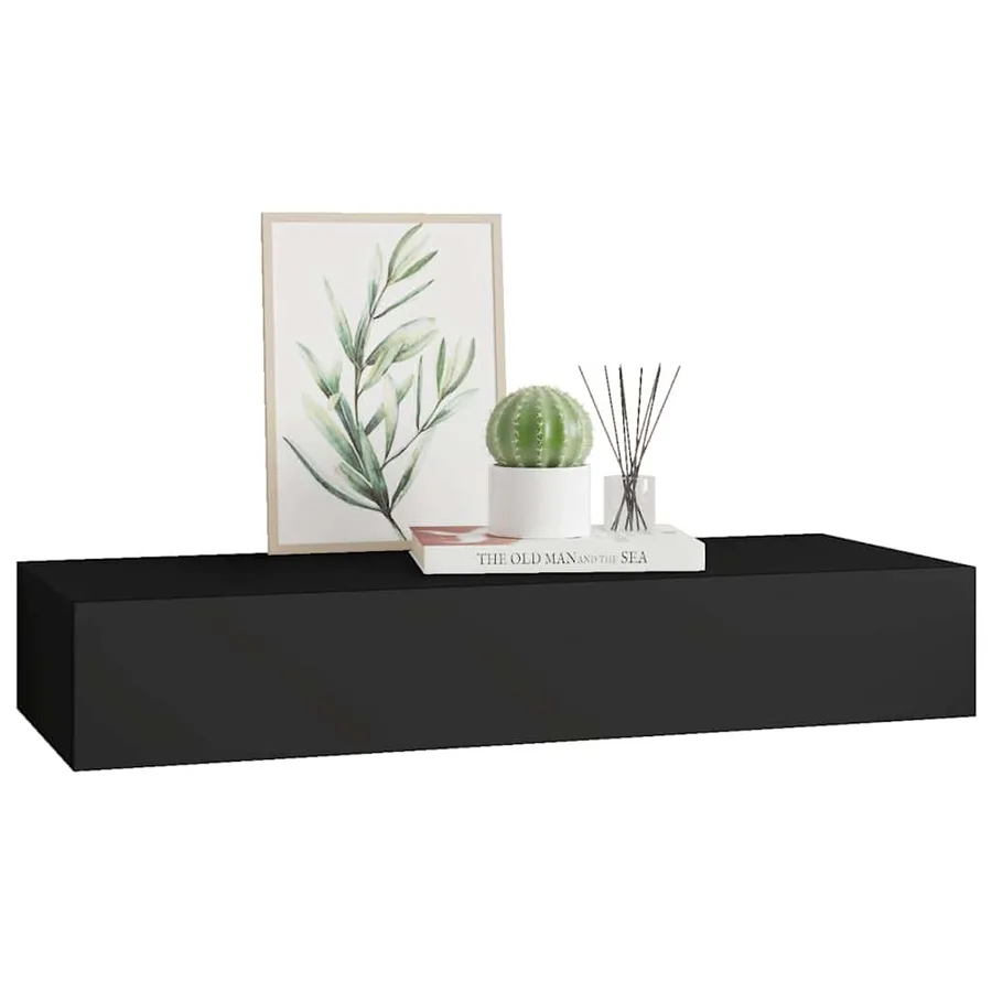 Étagère à tiroir murale Noir 60x23,5x10 cm MDF - 4