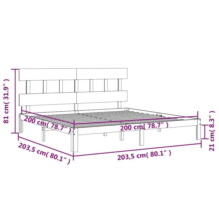 Cadre de lit sans matelas 200x200 cm bois massif de pin - 12