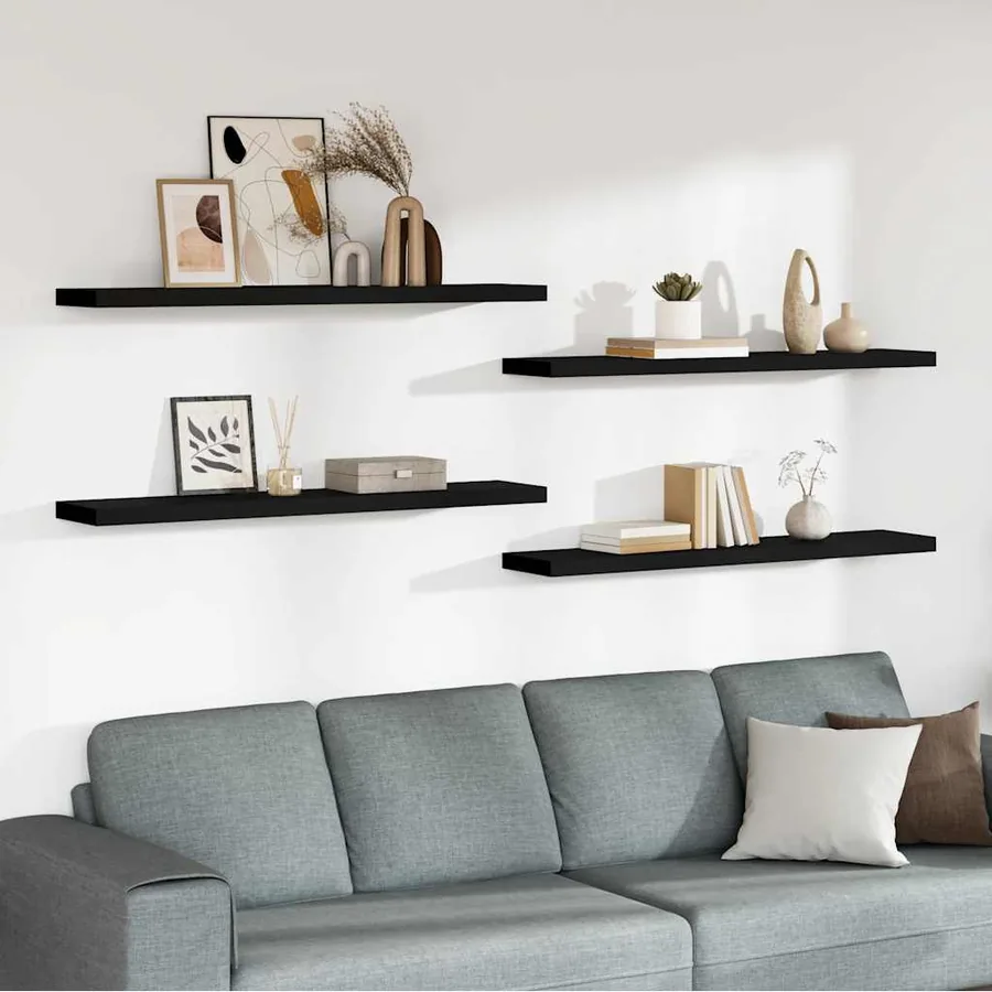 Étagères murales flottantes 4 pcs noir 120x23,5x3,8 cm MDF