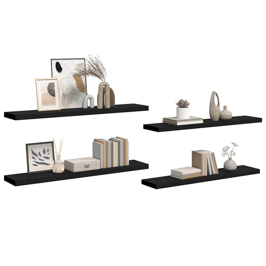 Étagères murales flottantes 4 pcs noir 120x23,5x3,8 cm MDF - 5