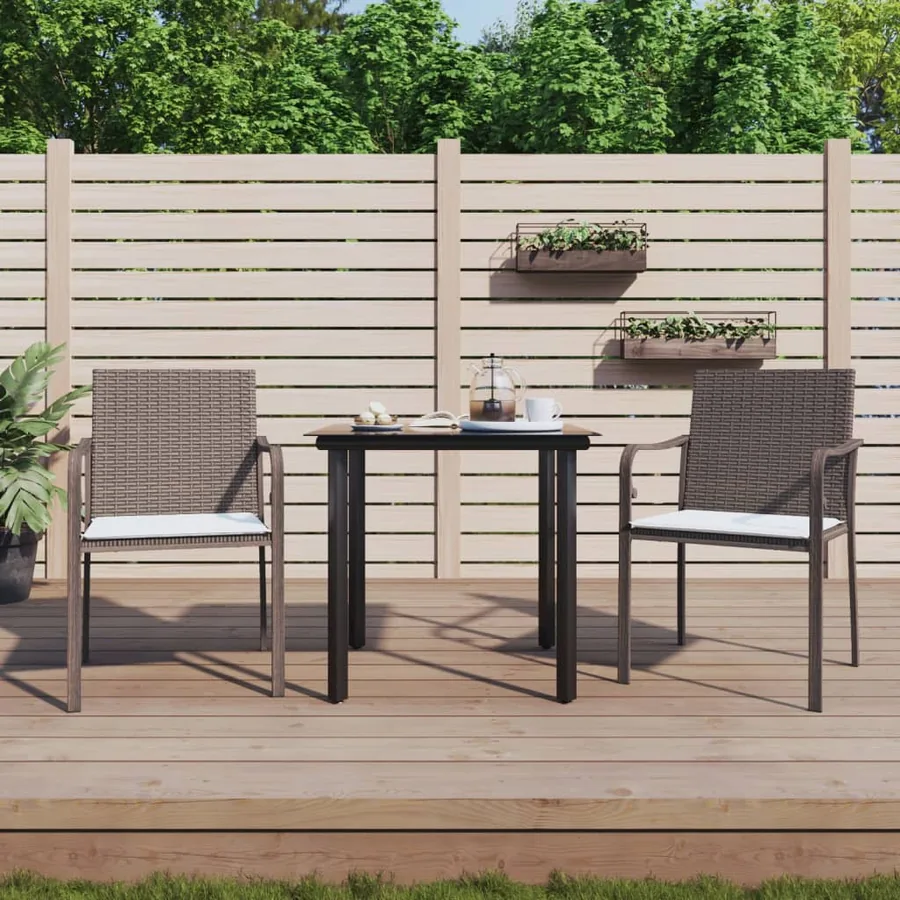Ensemble à manger de jardin 3 pcs coussins résine tressée acier