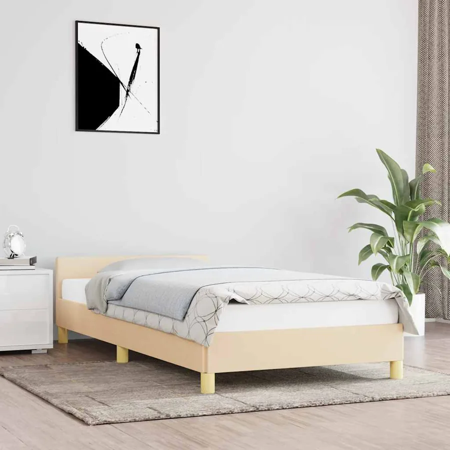 Cadre de lit sans matelas crème 100x200 cm tissu