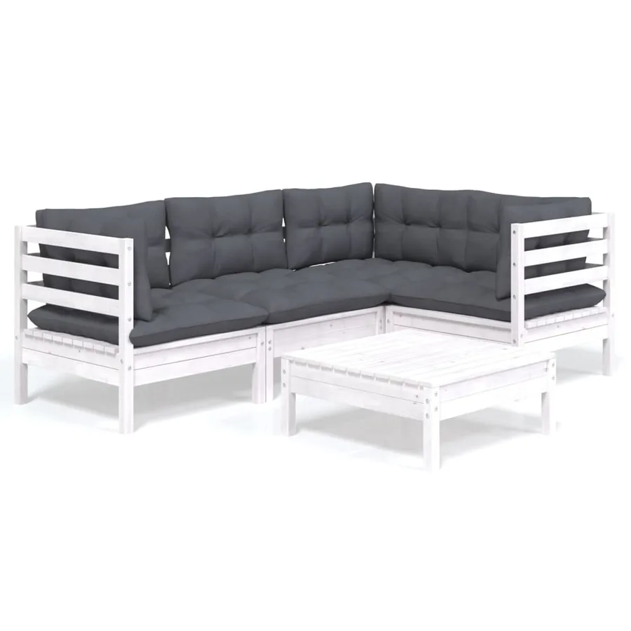 Salon de jardin 5 pcs avec coussins blanc bois de pin - 2