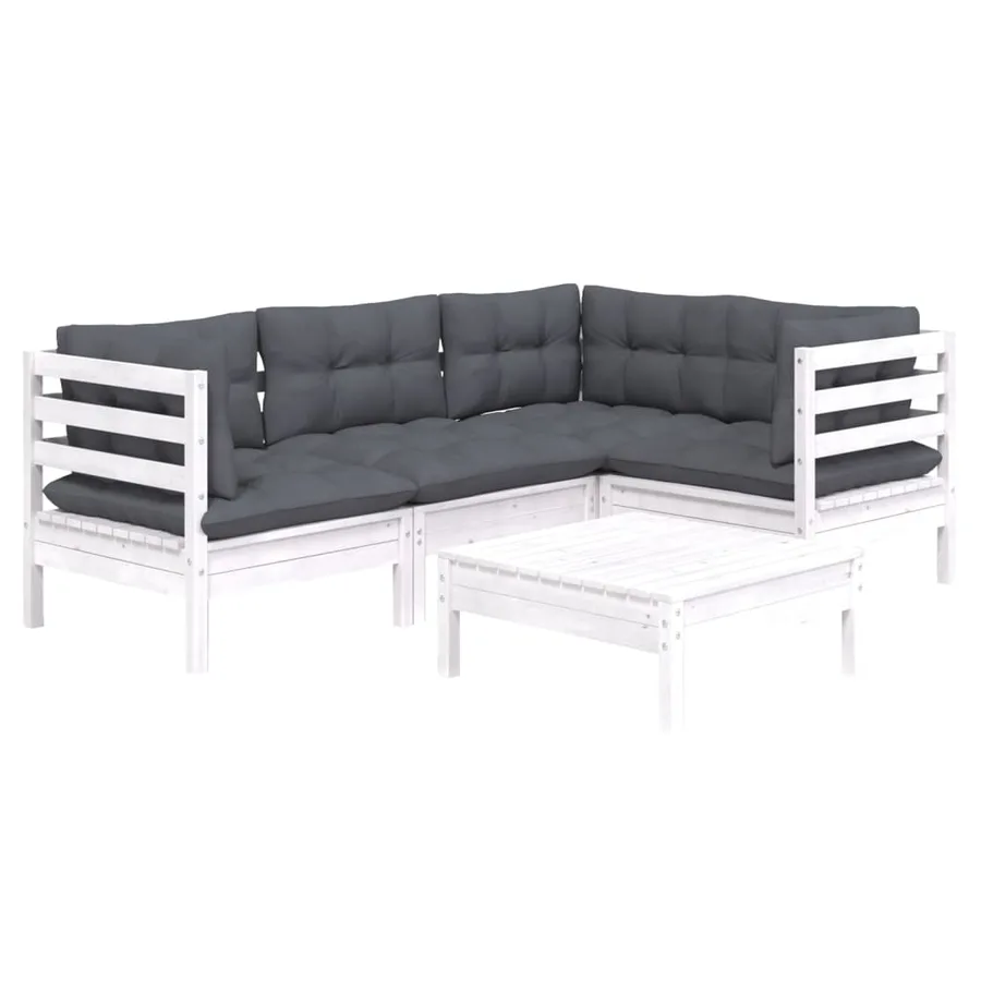 Salon de jardin 5 pcs avec coussins blanc bois de pin - 3