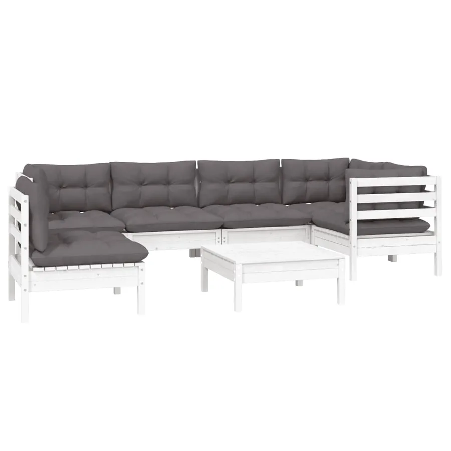 Salon de jardin 7 pcs avec coussins blanc bois de pin - 3