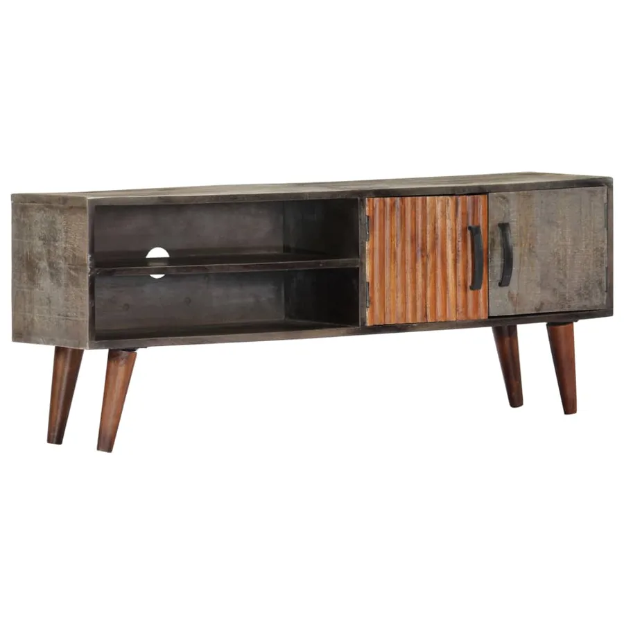 Meuble TV Gris 130x30x46 cm Bois massif de manguier brut - 10