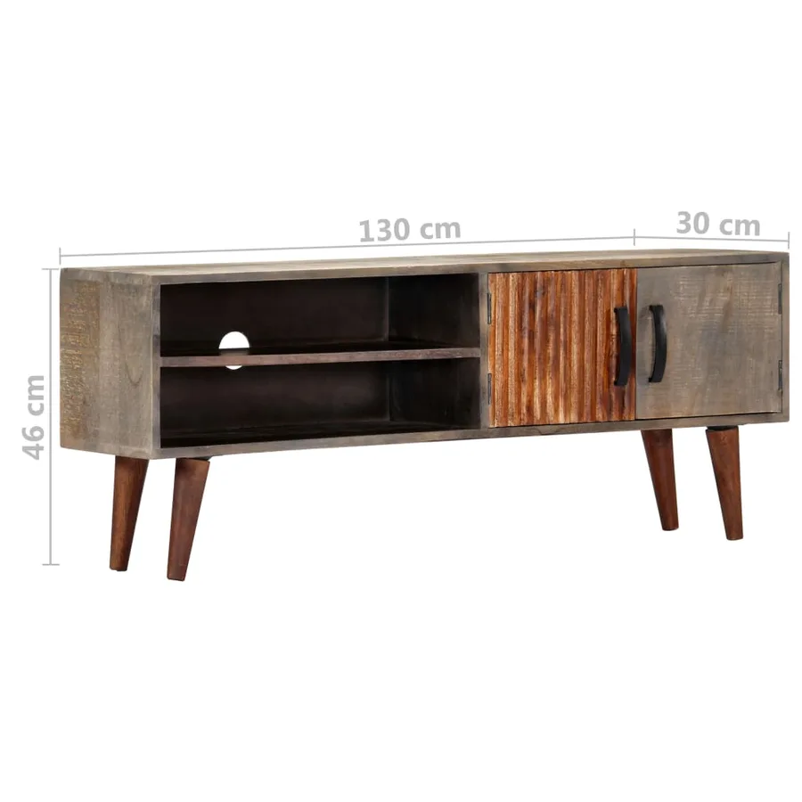 Meuble TV Gris 130x30x46 cm Bois massif de manguier brut - 9
