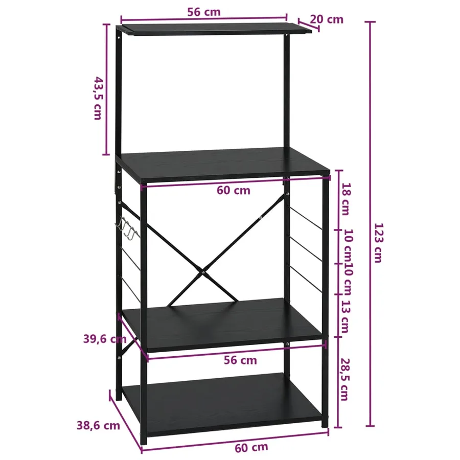 Armoire à four à micro-ondes noir 60x39,6x123cm bois ingénierie - 8
