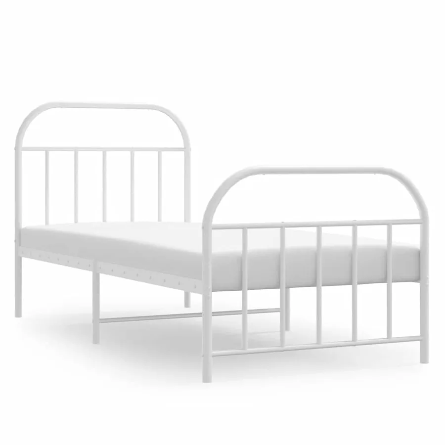Cadre de lit métal sans matelas avec pied de lit blanc 90x190cm - 2