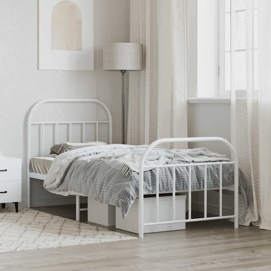 Cadre de lit métal sans matelas avec pied de lit blanc 90x190cm - 4