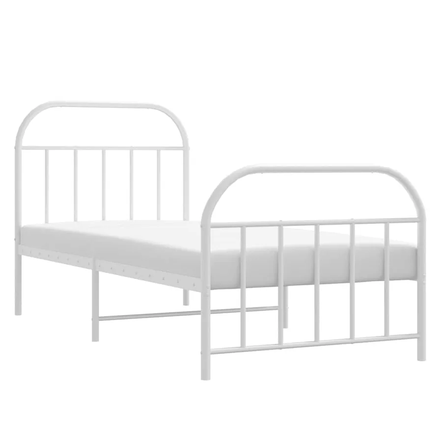 Cadre de lit métal sans matelas avec pied de lit blanc 90x190cm - 5