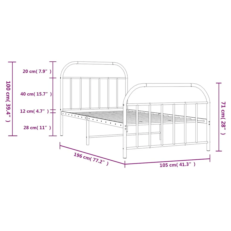 Cadre de lit métal sans matelas et pied de lit blanc 100x190 cm - 10