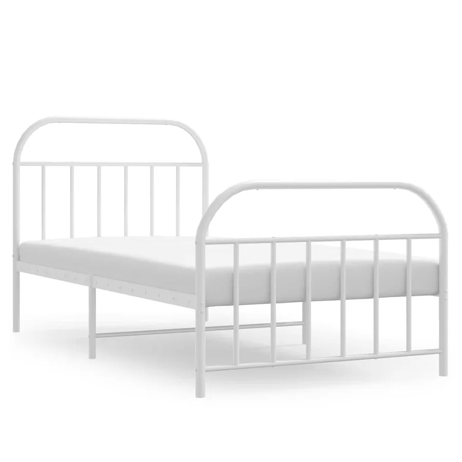 Cadre de lit métal sans matelas et pied de lit blanc 100x190 cm - 2