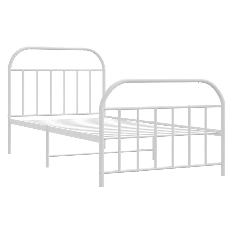 Cadre de lit métal sans matelas et pied de lit blanc 100x190 cm - 3