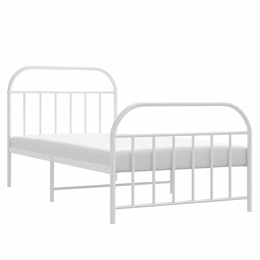 Cadre de lit métal sans matelas et pied de lit blanc 100x190 cm - 5