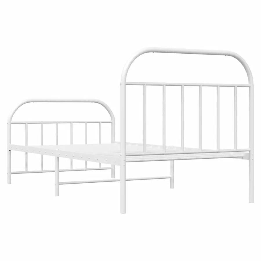Cadre de lit métal sans matelas et pied de lit blanc 100x190 cm - 8