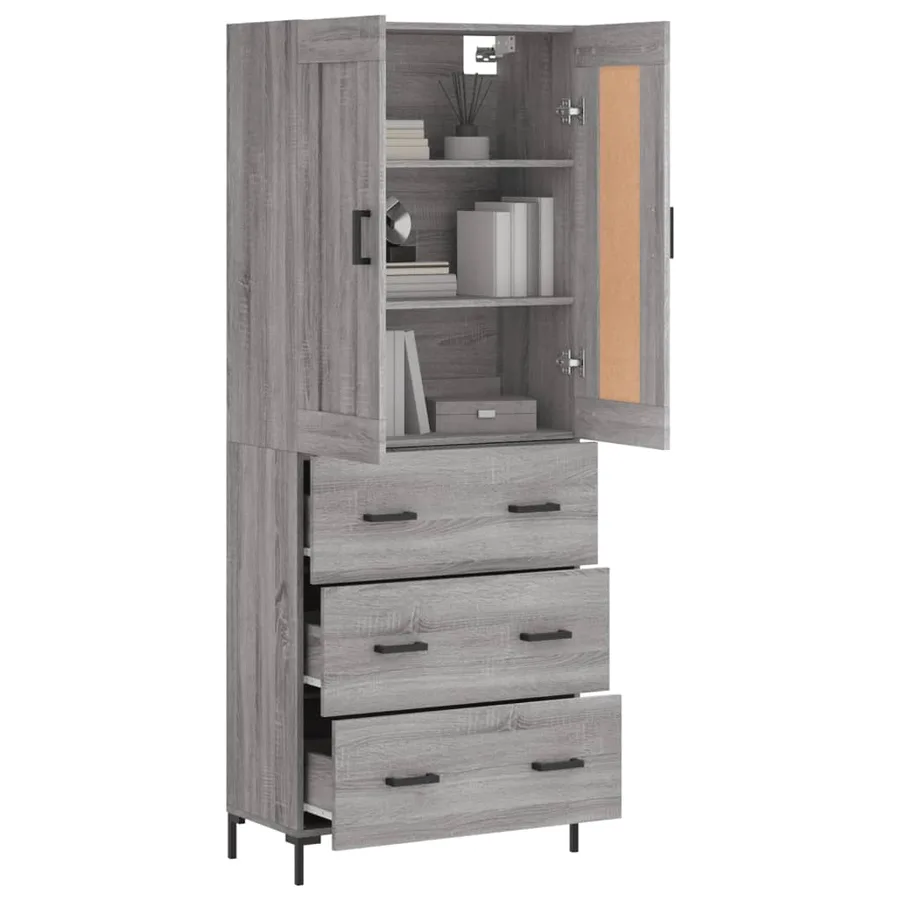 Buffet haut Sonoma gris 69,5x34x180 cm Bois d'ingénierie - 3