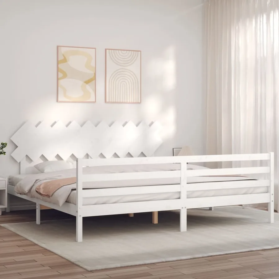 Cadre de lit sans matelas blanc 200x200 cm bois massif - 3
