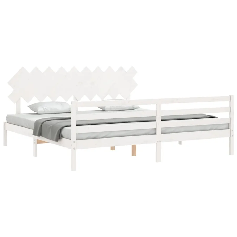 Cadre de lit sans matelas blanc 200x200 cm bois massif - 4
