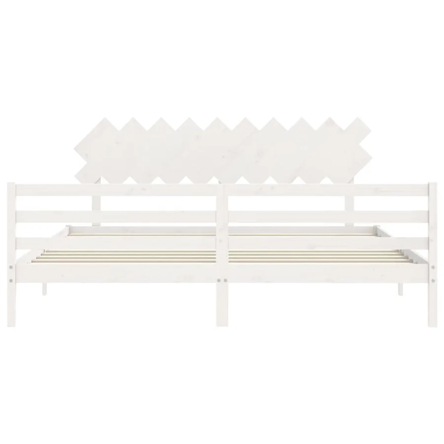 Cadre de lit sans matelas blanc 200x200 cm bois massif - 6