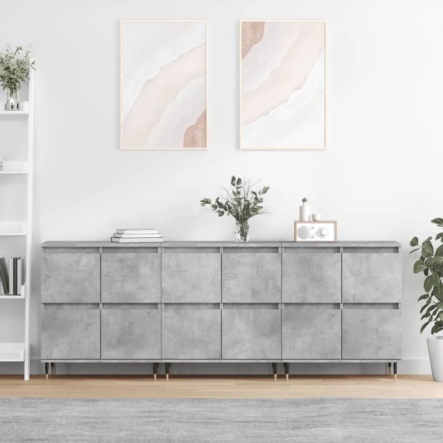 Buffets 3 pcs gris béton bois d'ingénierie
