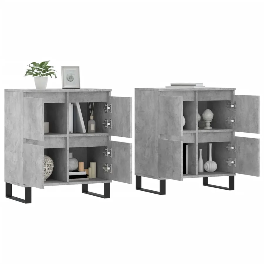 Buffets 2 pcs gris béton bois d'ingénierie - 3