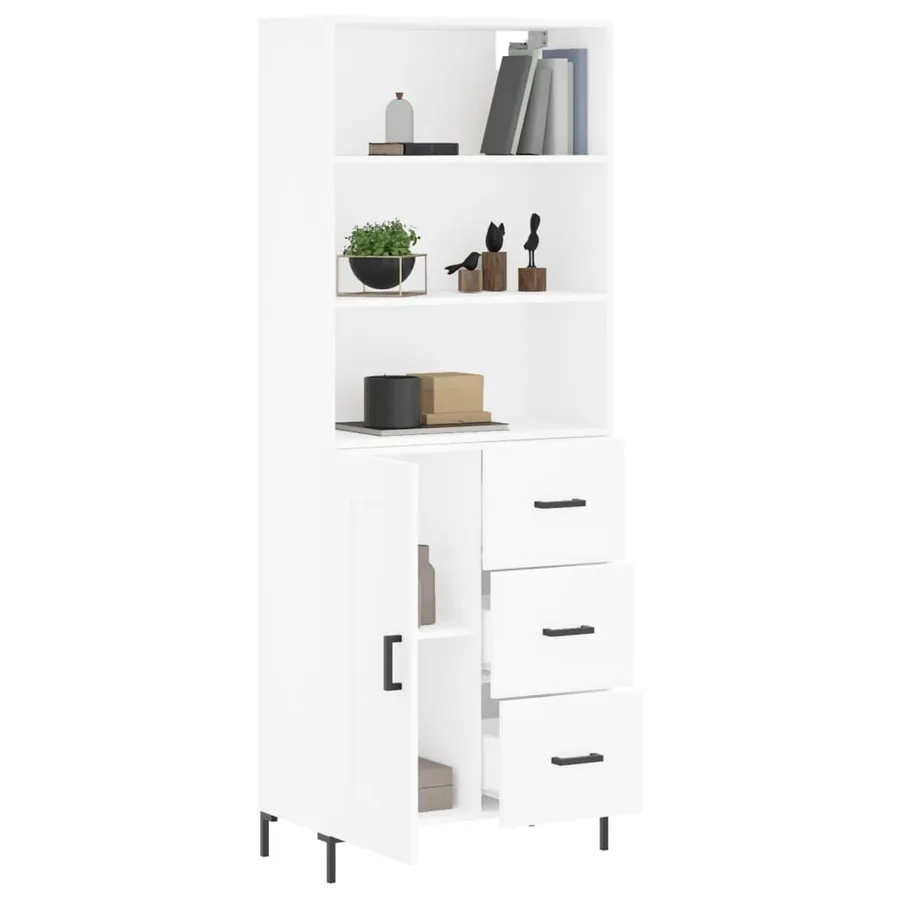 Buffet haut Blanc 69,5x34x180 cm Bois d'ingénierie - 3