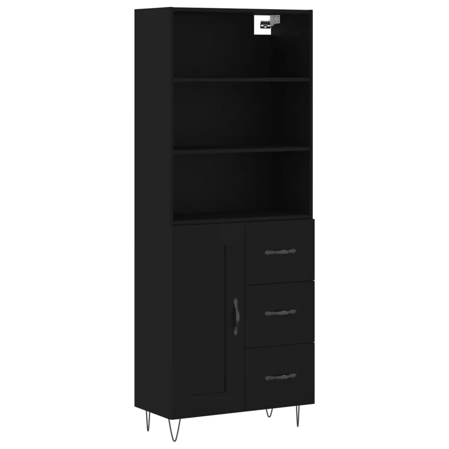 Buffet haut Noir 69,5x34x180 cm Bois d'ingénierie - 2