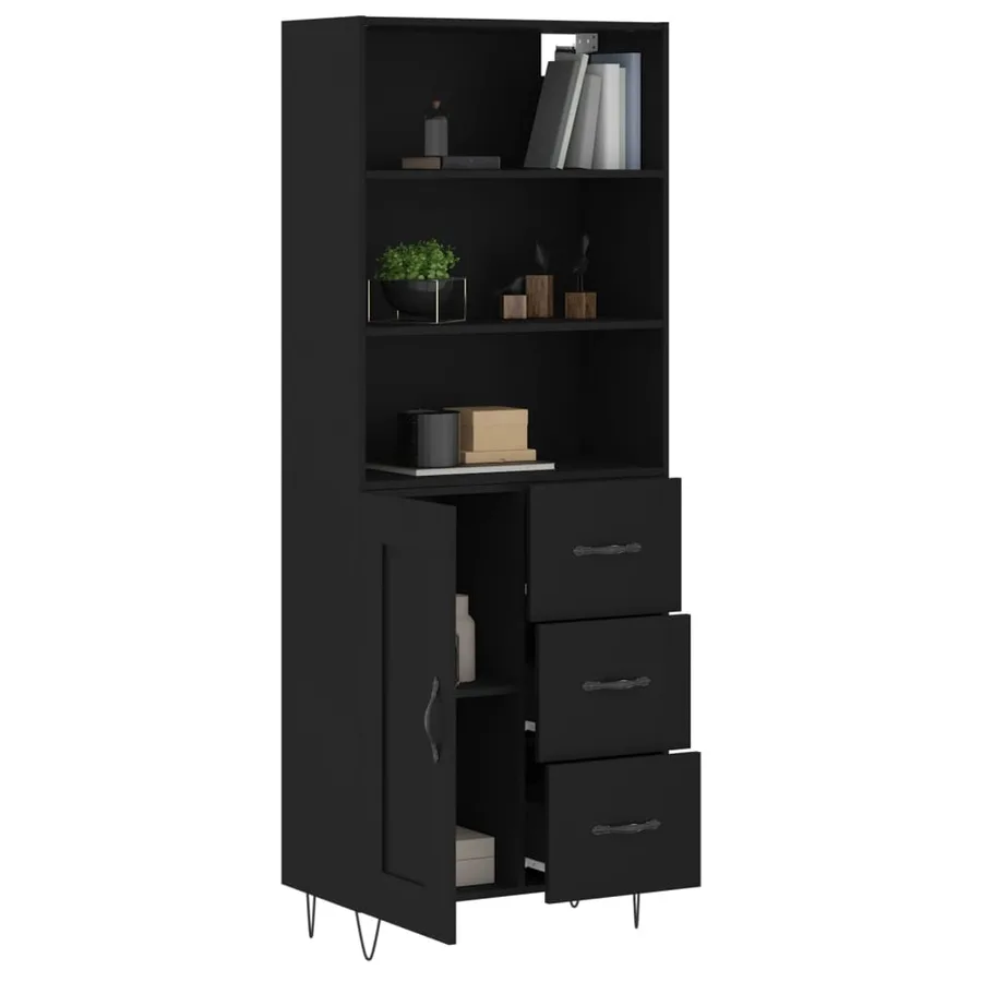 Buffet haut Noir 69,5x34x180 cm Bois d'ingénierie - 3