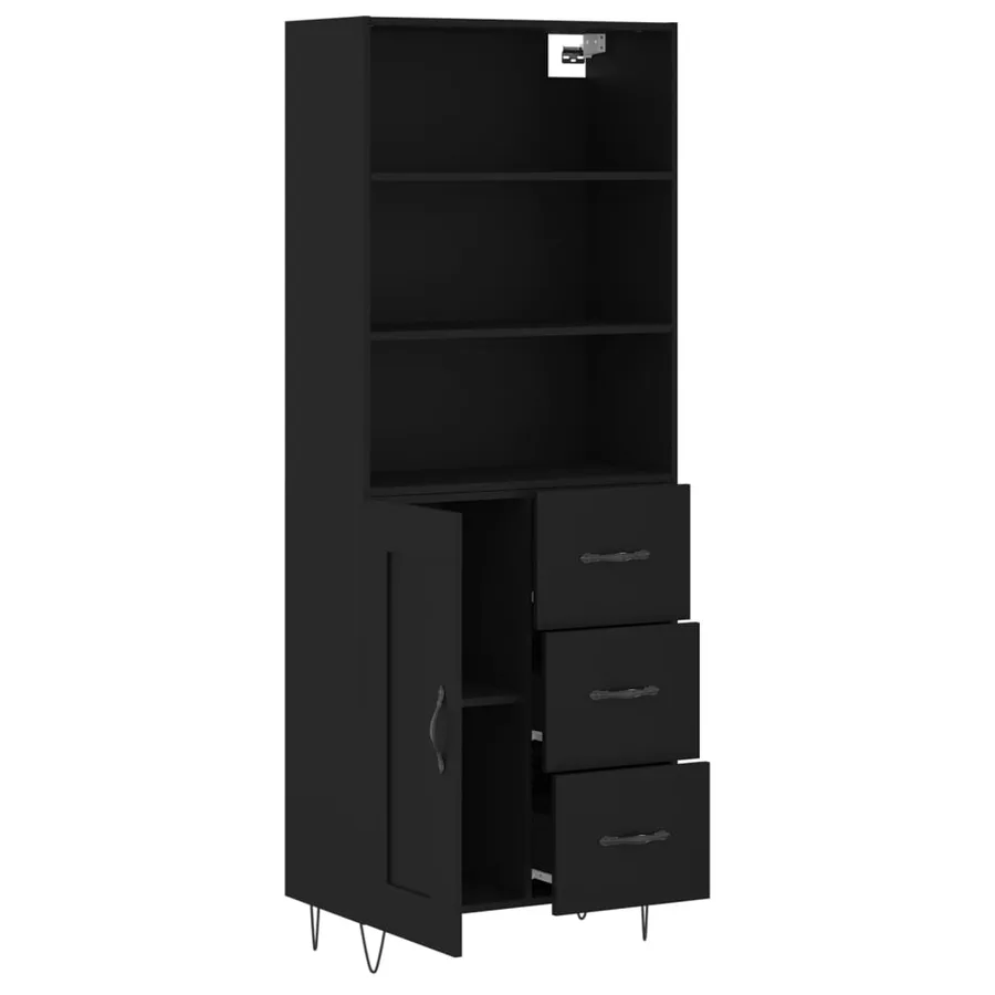 Buffet haut Noir 69,5x34x180 cm Bois d'ingénierie - 4