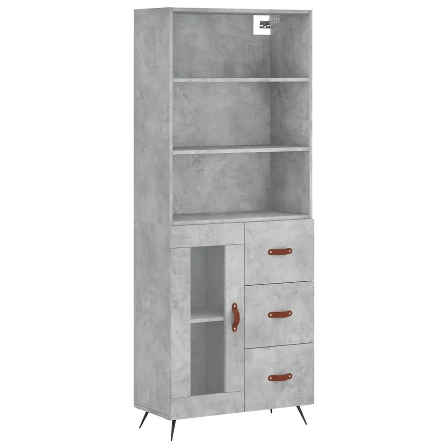 Buffet haut Gris béton 69,5x34x180 cm Bois d'ingénierie - 2